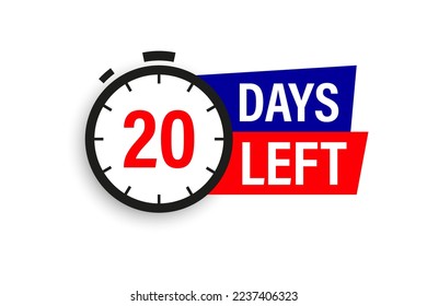 20 days left. Countdown badge. Vector illustration isolated on white background.