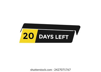20 days left countdown to go one time,  background template 20 days left, countdown sticker left banner business,sale, label button