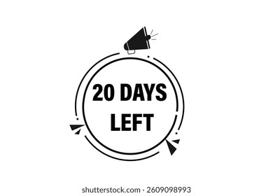 20 days left, sale countdown vector symbol, clock, time,  background, template 15 days to go, countdown, sticker, left banner, business, sale, label button
