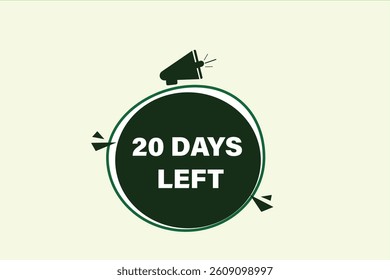 20 days left, sale countdown vector symbol, clock, time,  background, template 15 days to go, countdown, sticker, left banner, business, sale, label button
