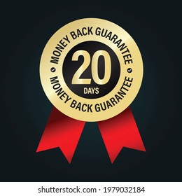 20 days money back guarantee vector icon isolated on dark background