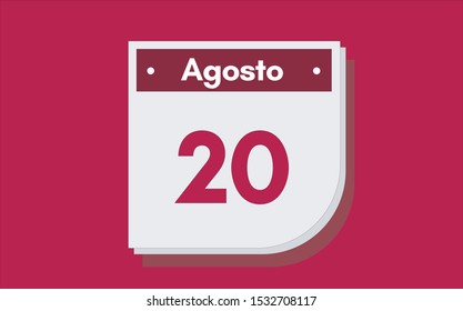 20 de Agosto. Dia del mes. Calendario (August 20th. Day of month. Calendar in spanish) vector illustration icon.