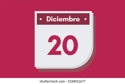 20 de Diciembre. Dia del mes. Calendario (December 20th. Day of month. Calendar in spanish) vector illustration icon.