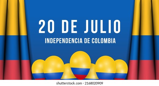 20 de julio colombia independence illustration with realistic colombian flag and balloon