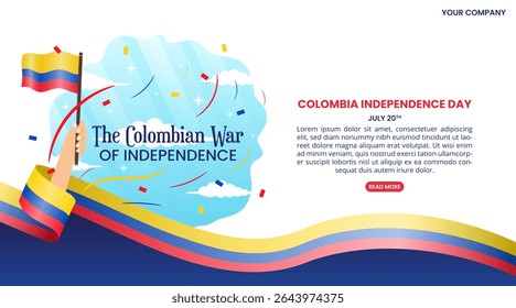 20 De Julio Dia De La Independencia ou Dia da Independência da Colômbia com bandeira acenando