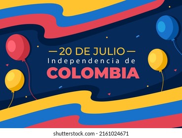 20 De Julio independencia De Colombia Cartoon Illustration with Flags and Balloons for Poster Style Design