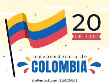 20 De Julio independencia De Colombia Cartoon Illustration with Flags and Balloons for Poster Style Design