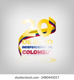 20 de Julio Independencia de Colombia greeting with flag ribbon. Translate: 20th July Colombia Independence Day