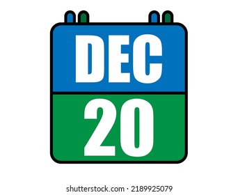 20 December calendar. Blue and green calendar page for December days. Vector isolated on white background.