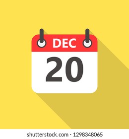 20 december calendar flat style icon with long shadow.