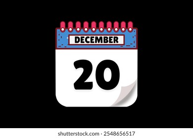 Diseño web mensual de la página de texto del ícono del calendario del 20 de diciembre en el Vector, el ícono o la ilustración blancos, marrones, corales y negros del fondo con el mes del 20 de diciembre