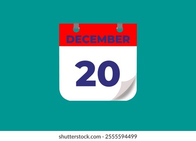 20 December calendar icon text page monthly web design on red, and blue background vector, icon, or illustration with the month of December 20