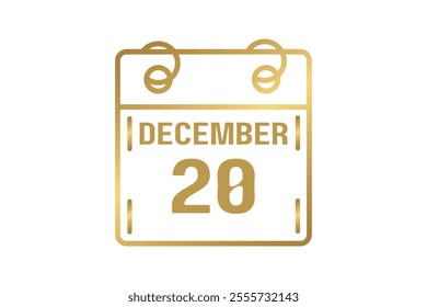 20 December calendar icon text page monthly web design on golden and white background vector, icon, or illustration with the month of December 20