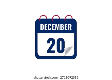 20 December calendar icon text page monthly web design on  white, red and blue background vector, icon, or illustration with the month of December 20