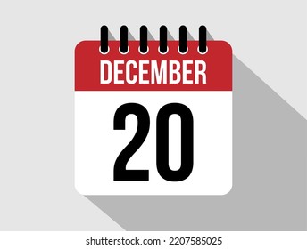 20 December calendar vector icon. Red december date for the days of the month