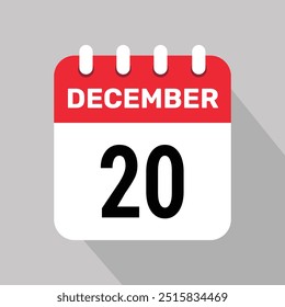 20 de diciembre Diseño web mensual de la página de texto del icono del calendario.