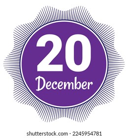 20 December, Date template. Useful design for calendar or event promotion. Vector illustration EPS 10 File. Isolated on white background. 
