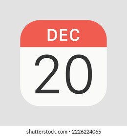 20 December icon isolated on background. Calendar symbol modern, simple, vector, icon for website design, mobile app, ui. Vector Illustration