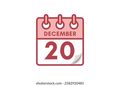 20 December month single day vector, illustration, calendar with maroon, rose and white color background calendar December 20