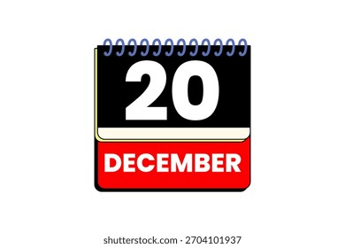 20 Dezember Monat einzelne Tag Vektor, Illustration, Kalender mit roten, schwarzen, gelben und weißen Farbe Hintergrund Kalender Symbol von Dezember 20