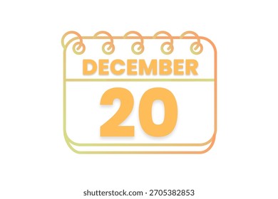 20 December month single day vector, illustration, calendar with orange, yellow, brown and white color background calendar icon of December 20