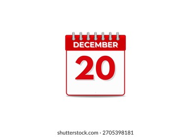 20 Dezember Monat einzelne Tag Vektor, Illustration, Kalender mit schwarz-weißer Farbe Hintergrund Kalender Symbol vom Dezember 20