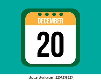 20 December orange calendar vector. December date with square on light background.