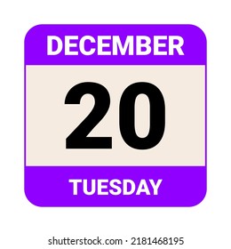 20 December, Tuesday. Date template. Useful design for calendar or event promotion. Vector illustration EPS 10 File