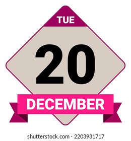 20 December, Tuesday. Date template. Useful design for calendar or event promotion. Vector illustration EPS 10 File. 