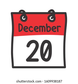 20 December. Vector flat daily calendar icon. Date and time, day, month. Holiday