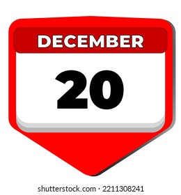 20 December vector icon calendar day. 20 date of December. Twentieth day of December. 20th date number. 20 day calendar. Twenty date. International Human Solidarity. Vector illustration