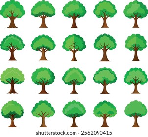 20 Deferent Vibrant Leafy Tree vector art illustration