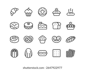 20 Delicious Bakery and Pastry Icons - Gratis Vector Set voor taarten, brood, muffins, donuts, en meer | Perfect voor Food Blogs and Designs