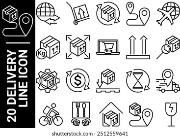 20 delivery line icon, black and white