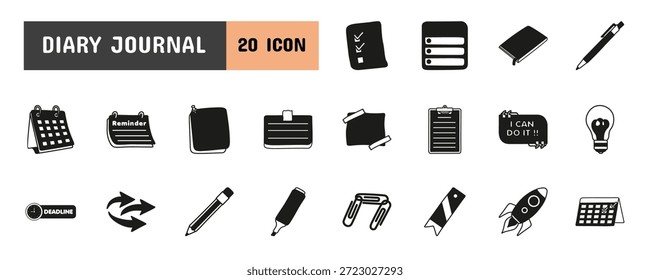 Conjunto de ilustración de icono de glifo de diario 20