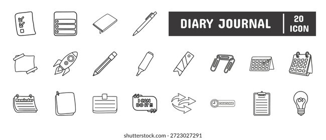 Conjunto de ilustración de icono de línea de diario 20