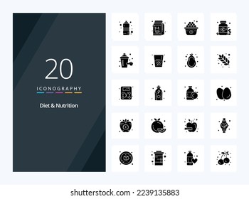 20 Diet And Nutrition Solid Glyph icon for presentation