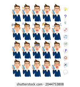 20 different facial expressions of men talking on the phone Father, husband