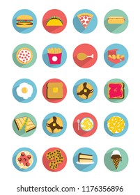 20 Different flat style food icons.