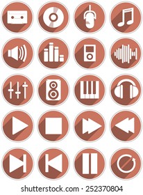 20 different icons for music and audio in red.