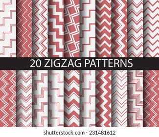 20 different red zigzag seamless patterns,  vector, Textures for wallpaper, fills, web page background, surface. 