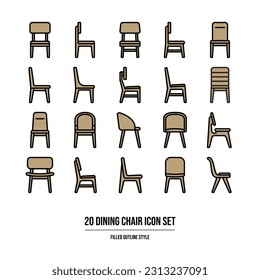 20 Dining chair Icon Set In Line Style
