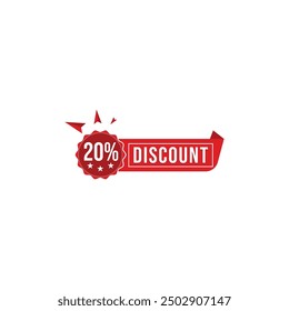 20% discount banner design. Red discount coupon  design 20% on white background vector and illustration
