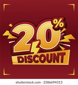 20% discount banner with dynamic typography, lightning effects, and a vibrant red-yellow theme, ideal for e-commerce, sales promotions, and special discount campaigns