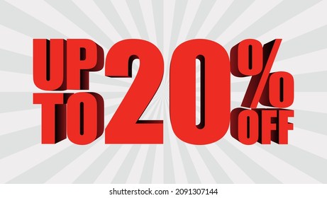 20% discount, banner template with 3d text, big sale promotion special offer. vector
