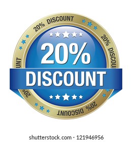 20 discount blue gold button isolated background