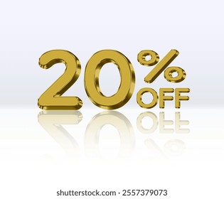 20% discount. golden 3d number. Special sale offer with 20% discount. Sale discount offer..