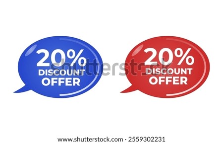 20% discount offer multicolored on white background
Frame, promotion icon, sales. discounts 3d