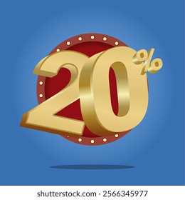 20% Discount Offer with Stunning 3D Gold Text and Bold Red-Blue Contrast Background Design