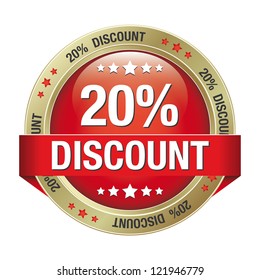 20 discount red gold button isolated background